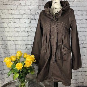Distressed look coat with zippable hoddie, M